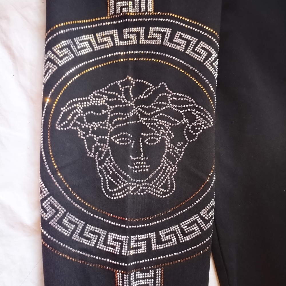 Versace Black Leggings with Medusa Rhinestone Pattern